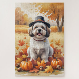 Lhasa Apso im Herbst Erntedank Art Puzzle
