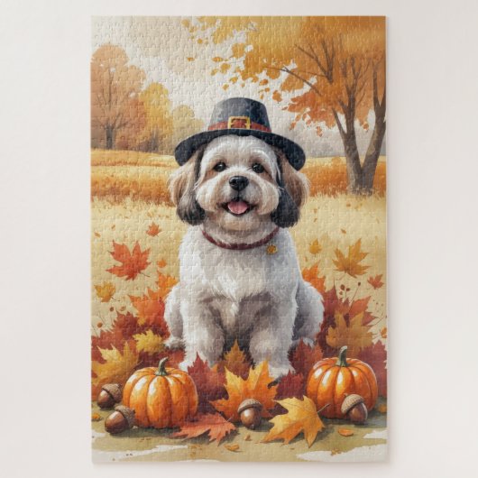 Lhasa Apso im Herbst Erntedank Art Puzzle (Vertikal)