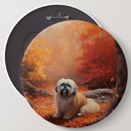 Lhasa Apso im Herbst inspiriert durch fallende Blä Button (Vorne & Hinten)