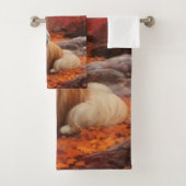 Lhasa Apso im Herbst Leaves Fall Inspiriert Badhandtuch Set (Insitu)