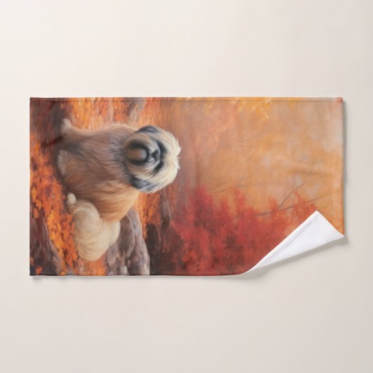 Lhasa Apso im Herbst Leaves Fall Inspiriert Badhandtuch Set (Handtuch)