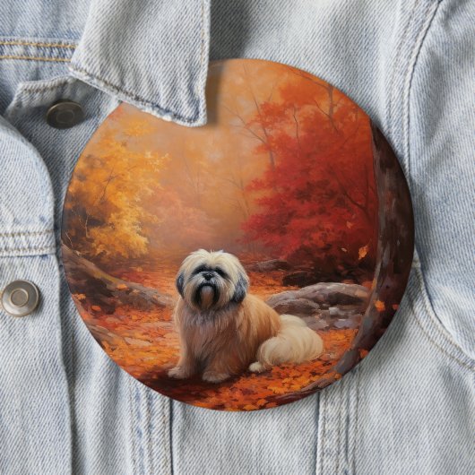 Lhasa Apso im Herbst Leaves Fall Inspiriert Button (Beispiel)