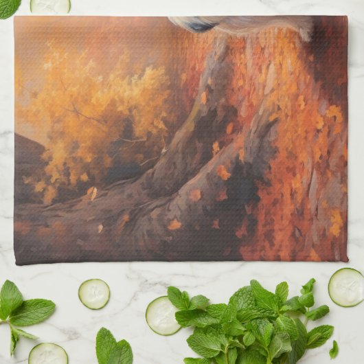 Lhasa Apso im Herbst Leaves Fall Inspiriert Geschirrtuch (Gefaltet)