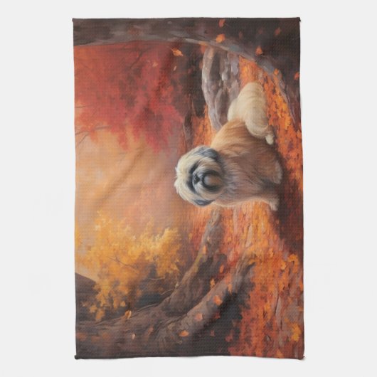 Lhasa Apso im Herbst Leaves Fall Inspiriert Geschirrtuch (Vertikal)