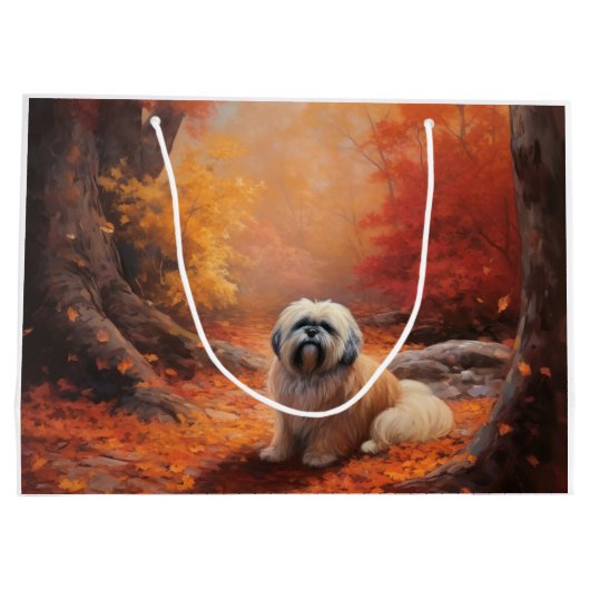 Lhasa Apso im Herbst Leaves Fall Inspiriert Große Geschenktüte (Rückseite)