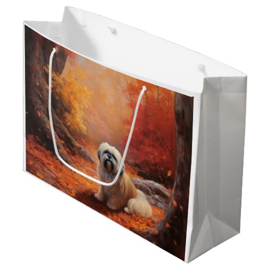 Lhasa Apso im Herbst Leaves Fall Inspiriert Große Geschenktüte (Vorderseite Schrägansicht)
