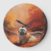 Lhasa Apso im Herbst Leaves Fall Inspiriert Große Wanduhr (Vorderseite)