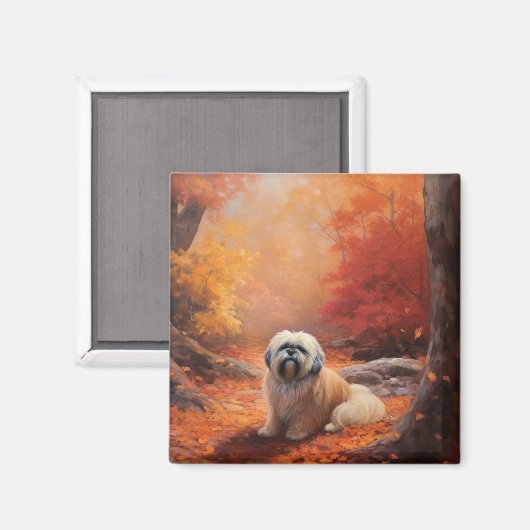 Lhasa Apso im Herbst Leaves Fall Inspiriert Magnet (Vorderseite/Rückseite)