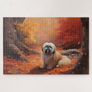 Lhasa Apso im Herbst Leaves Fall Inspiriert Puzzle