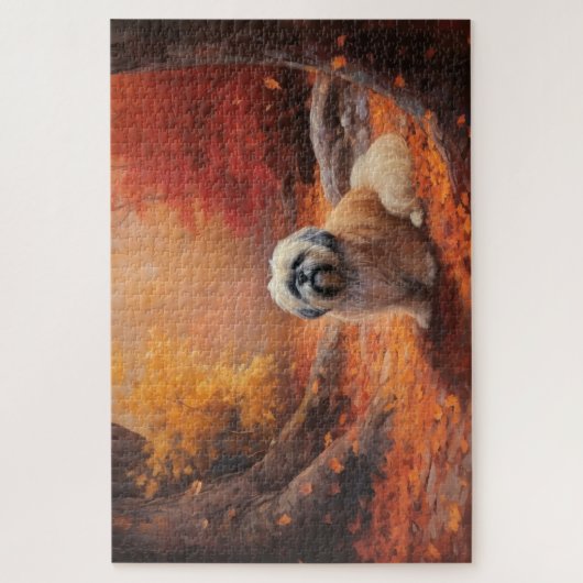 Lhasa Apso im Herbst Leaves Fall Inspiriert Puzzle (Vertikal)