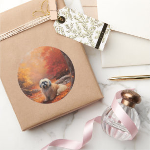 Lhasa Apso im Herbst Leaves Fall Inspiriert Runder Aufkleber