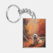 Lhasa Apso im Herbst Leaves Fall Inspiriert Schlüsselanhänger (Vorderseite links)