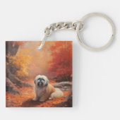 Lhasa Apso im Herbst Leaves Fall Inspiriert Schlüsselanhänger (Rückseite)