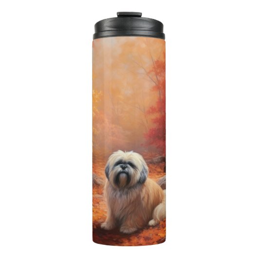 Lhasa Apso im Herbst Leaves Fall Inspiriert Thermosbecher (Vorderseite)