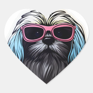 Lhasa Apso in Cooler Sonnenbrille Klassischer T - Herz-Aufkleber
