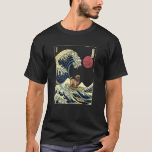 Lhasa Apso Japanische Kanagawa Welle Surf Hund T-Shirt
