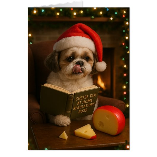 Lhasa Apso 'Käse-Steuer' Weihnachtskarte (Vorne)