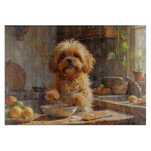 Lhasa Apso Kochen in der Küche Schneidebrett