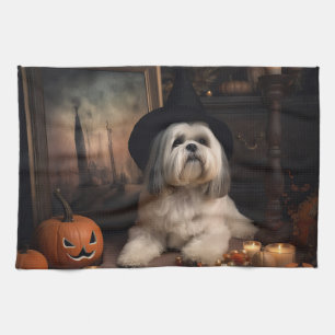 Lhasa Apso Kürbisse Halloween Gruselig Geschirrtuch