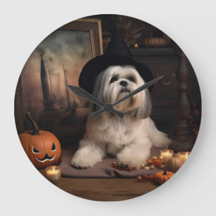 Lhasa Apso Kürbisse Halloween Gruselig Große Wanduhr