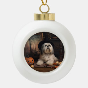 Lhasa Apso Kürbisse Halloween Gruselig Keramik Kugel-Ornament