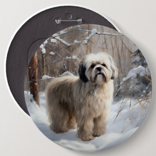 Lhasa Apso Lass es schneien Weihnachten Button (Vorne & Hinten)