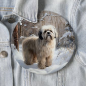 Lhasa Apso Lass es schneien Weihnachten Button (Beispiel)