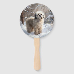 Lhasa Apso Lass es schneien Weihnachten Fächer