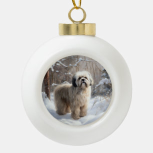 Lhasa Apso Lass es schneien Weihnachten Keramik Kugel-Ornament