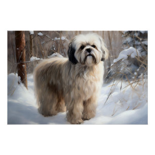 Lhasa Apso Lass es schneien Weihnachten Poster