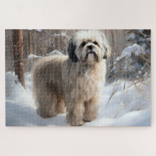 Lhasa Apso Lass es schneien Weihnachten Puzzle