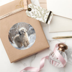 Lhasa Apso Lass es schneien Weihnachten Runder Aufkleber