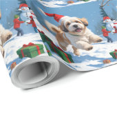 Lhasa Apso läuft in Snow mit Weihnachtshut Geschenkpapier (Rolleneckpunkt)