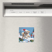 Lhasa Apso läuft in Snow mit Weihnachtshut Magnet (In Situ (Geschirrspüler))