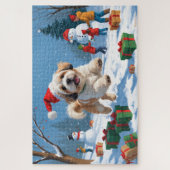 Lhasa Apso läuft in Snow mit Weihnachtshut Puzzle (Vertikal)
