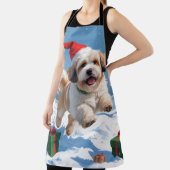 Lhasa Apso läuft in Snow mit Weihnachtshut Schürze (InSitu)