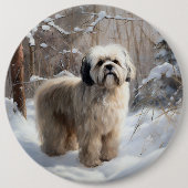 Lhasa Apso Let It Snow Weihnachten Button (Vorderseite)