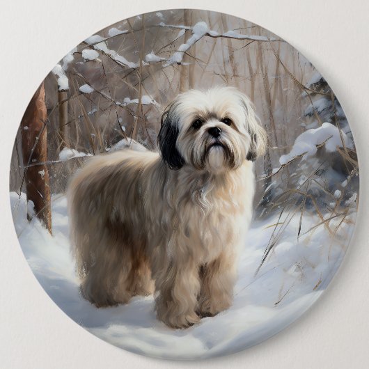 Lhasa Apso Let It Snow Weihnachten Button (Vorderseite)
