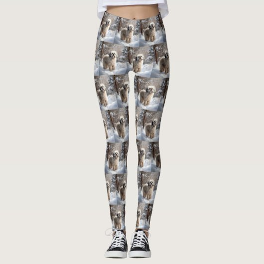 Lhasa Apso Let It Snow Weihnachten Leggings (Vorderseite)