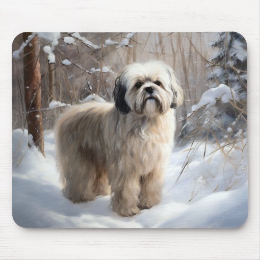 Lhasa Apso Let It Snow Weihnachten Mousepad (Vorne)