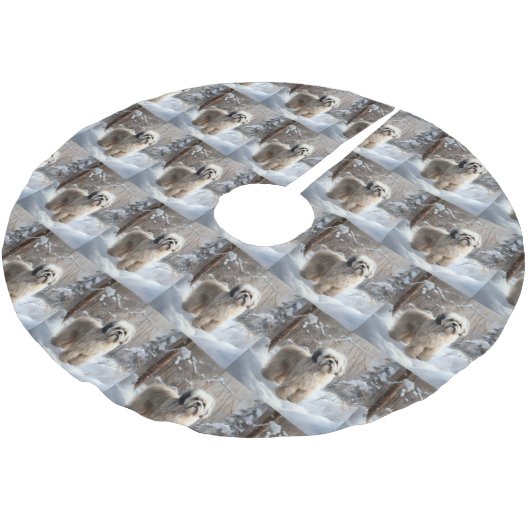 Lhasa Apso Let It Snow Weihnachten Polyester Weihnachtsbaumdecke (Schrägansicht)