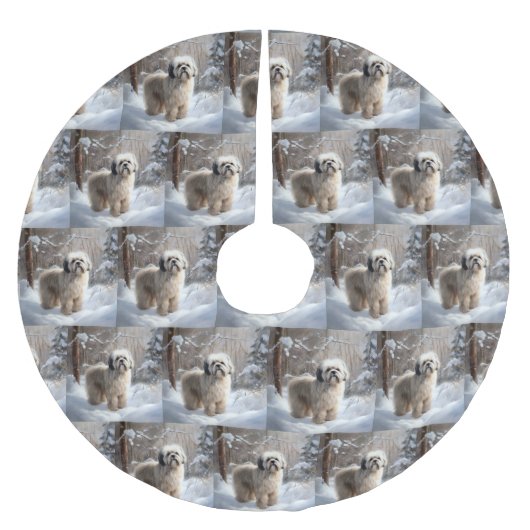 Lhasa Apso Let It Snow Weihnachten Polyester Weihnachtsbaumdecke (Vorderseite)