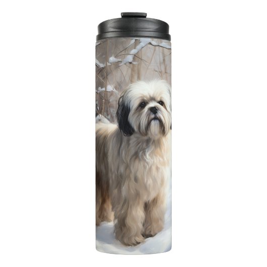 Lhasa Apso Let It Snow Weihnachten Thermosbecher (Vorderseite)