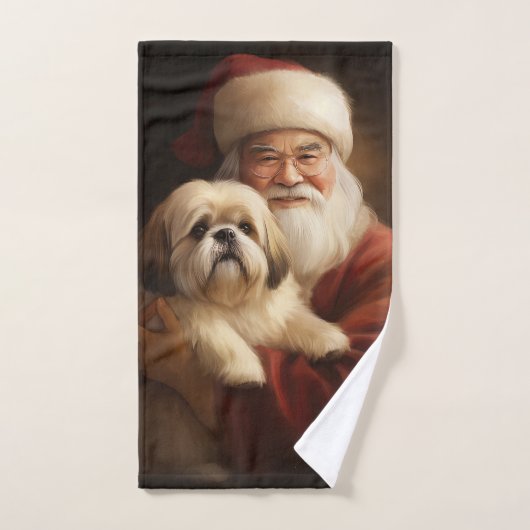 Lhasa Apso mit dem Weihnachtsmann Weihnachten Badhandtuch Set (Handtuch)
