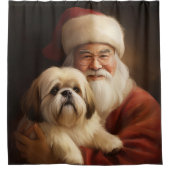 Lhasa Apso mit dem Weihnachtsmann Weihnachten Duschvorhang (Vorderseite)