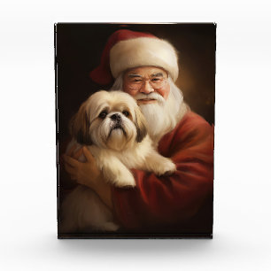 Lhasa Apso mit dem Weihnachtsmann Weihnachten Fotoblock