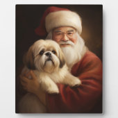 Lhasa Apso mit dem Weihnachtsmann Weihnachten Fotoplatte (Vorderseite)
