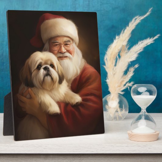 Lhasa Apso mit dem Weihnachtsmann Weihnachten Fotoplatte (Seite)