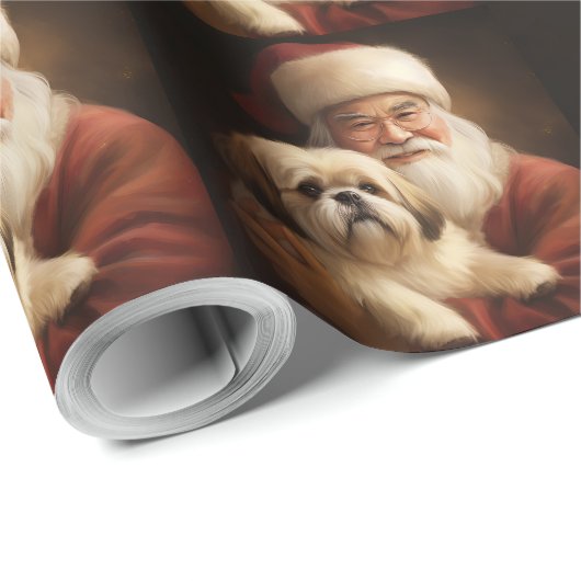 Lhasa Apso mit dem Weihnachtsmann Weihnachten Geschenkpapier (Rolleneckpunkt)