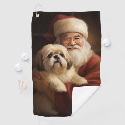 Lhasa Apso mit dem Weihnachtsmann Weihnachten Golfhandtuch (Insitu)